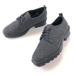 Zara grey flannel laceup lug heel modern Oxford shoes Size 37 6.5 Heritagecore